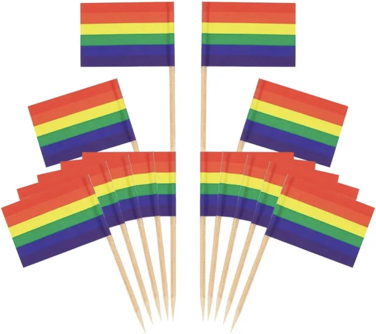 Regenboog vlag | 20 stuks | cocktail prikker | cupcake decoratie | prikkers met versiering | taartversiering